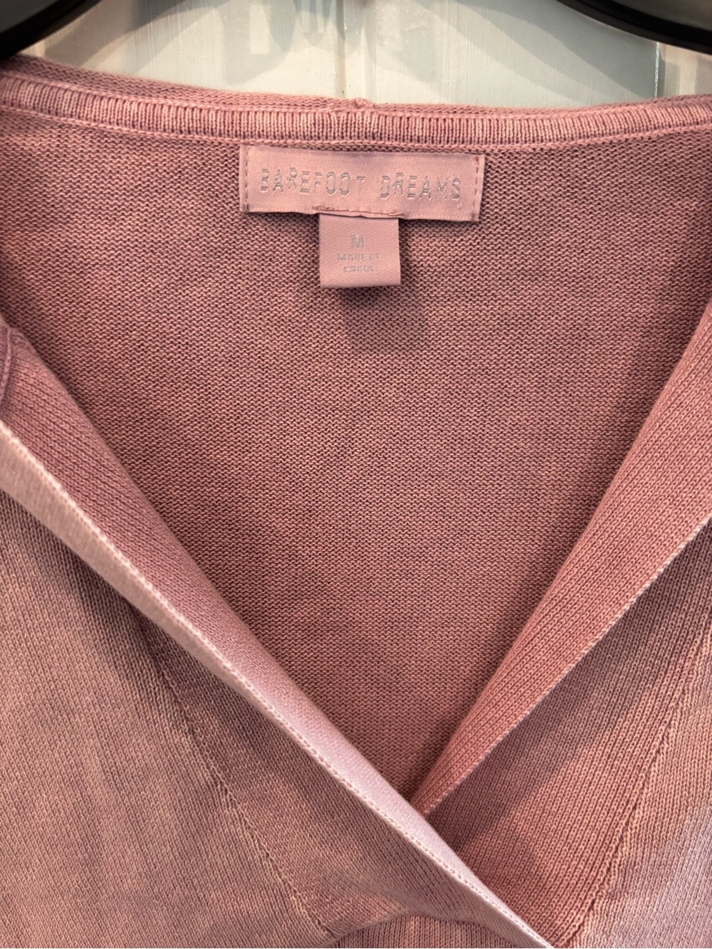 Barefoot Dreams Dusty Rose V-Neck Hooded Pullover - Picture 2 of 3